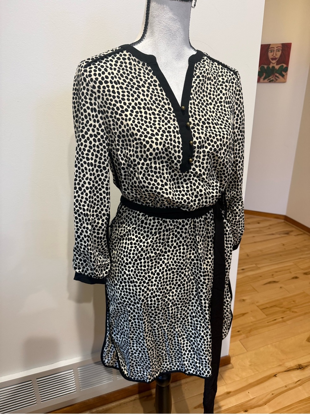 Griffin Paris NWT Cream Dot Wrap Dress with Tie Belt - Picture 8 of 13